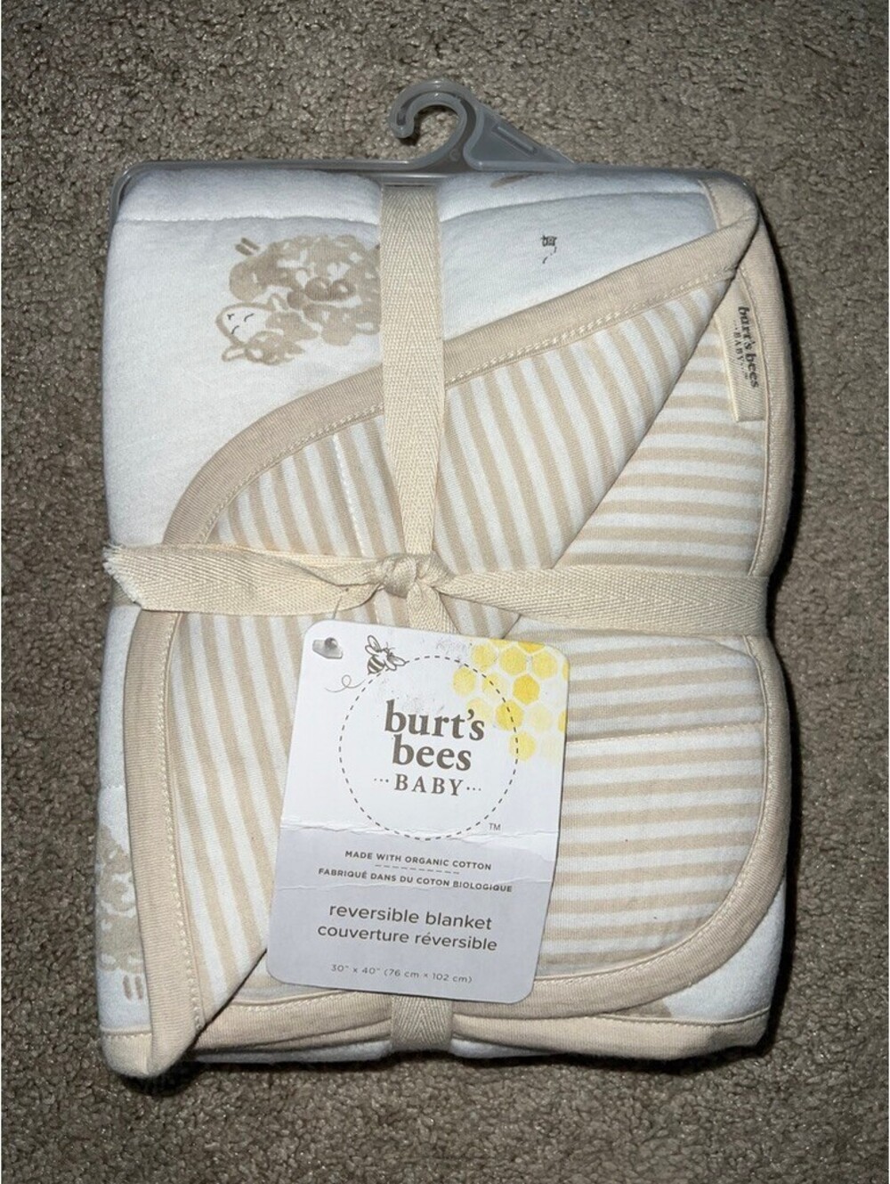 NWT organic Burt's Bees quilted reversible blanket